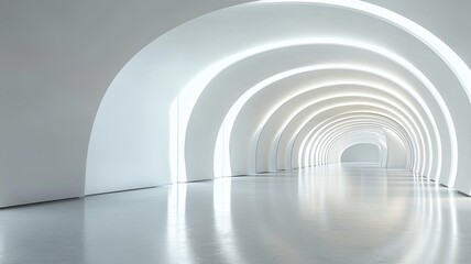 Obraz premium Futuristic white archway corridor, glowing, modern building interior, design concept