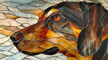 Illustration in stained glass style with the image of a dog