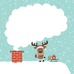 Rentier Auf Dach Sprechblase Aus Rauch Türkis Dunkelrot