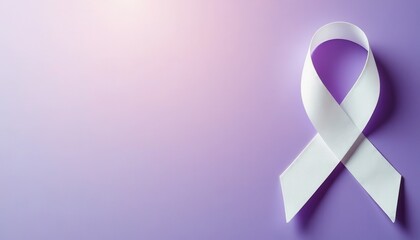 A hopeful World Cancer Day banner featuring a soothing lavender gradient and a bright white cancer ribbon.