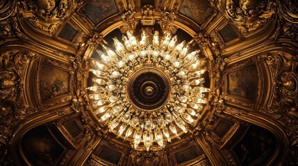 Obraz premium Golden Chandelier and Ornate Ceiling: A Glimpse into Opulence