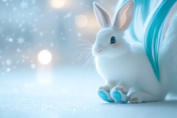 White rabbit with blue tail