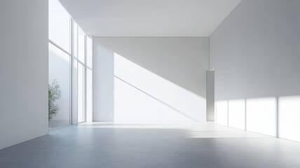 Obraz premium Sunlit empty white room, plant, design