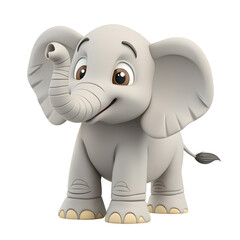 3D cartoon style of elephant isolated on transparent background