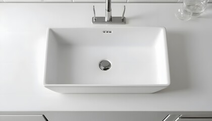 Fototapeta premium Modern White Kitchen Sink with Sleek Faucet and Countertop