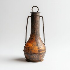 Rustic metal bottle, studio shot, aged, light background, home decor