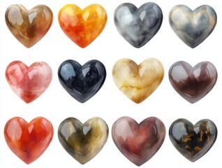 Fototapeta premium Collection set of colorful sweet candy heart shape chocolate or precious stones isolated on white background