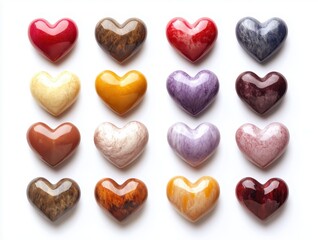 Obraz premium Collection set of colorful sweet candy heart shape chocolate or precious stones isolated on white background