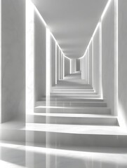 Fototapeta premium Bright white hallway with receding perspective and subtle curves.