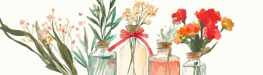 Obraz premium Floral Arrangement Showcase Home Decor Watercolor Art Bright Colors Natural Setting Aesthetic Inspiration