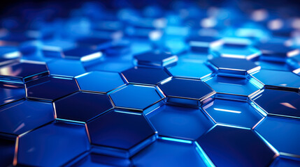 Naklejka premium A mesmerizing pattern of blue hexagonal crystals that reflect light brightly and reflectively. Abstract background.