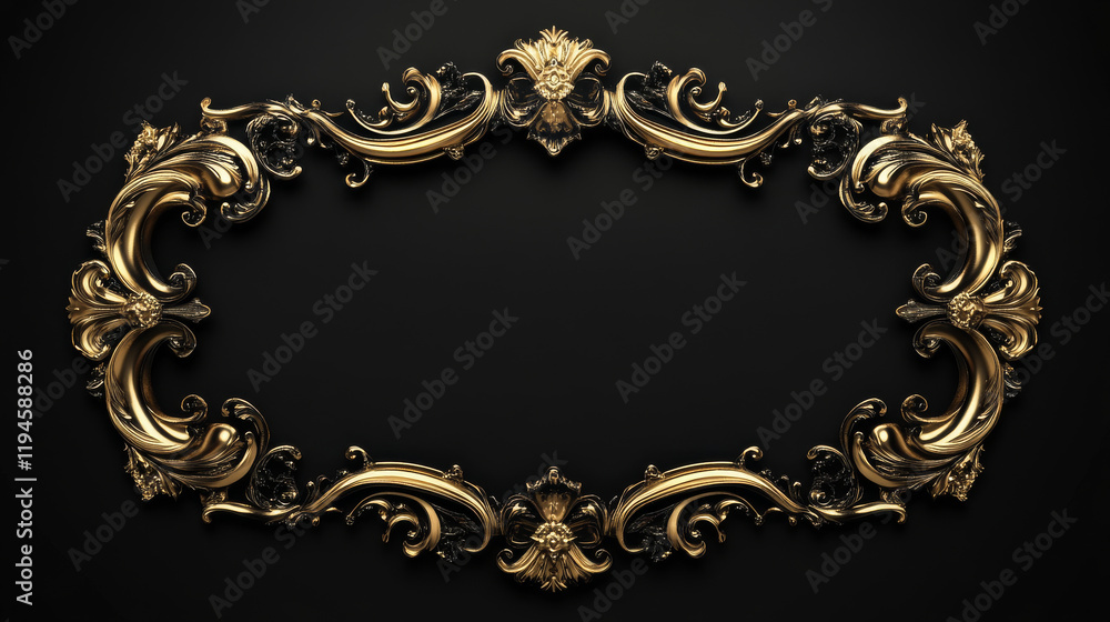 Poster big set golden frame with button text in medieval style isolated black background. game element in l