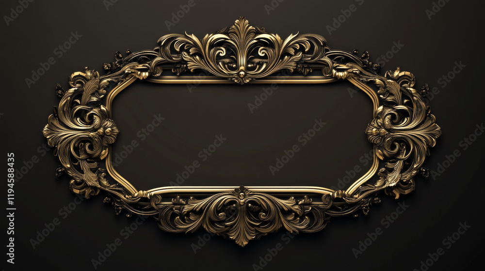 Poster big set golden frame with button text in medieval style isolated black background. game element in l