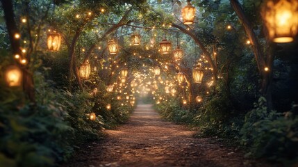 Obraz premium Enchanted Forest Path: A Magical Nighttime Journey