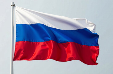 Fototapeta premium The flag of the Russian Federation, silk, flutters in the wind.