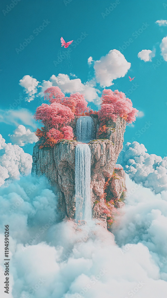 Aufkleber a dreamy floating island with waterfalls cascading into the clouds glowing flora and balanced symmet