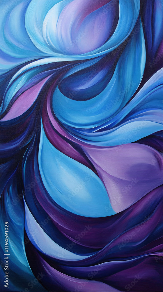 Poster a flowing wave pattern in rich blues and purples smooth and abstract dynamic balance for both vertic