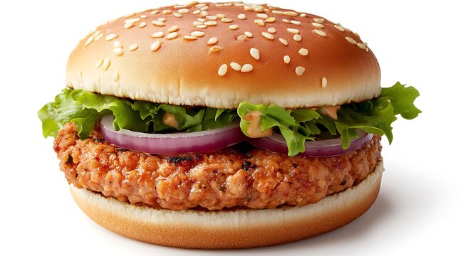 Uncooked ground chicken burger patty, white background, ultra-sharp focus, smooth shadows, ideal for recipe book illustrations 