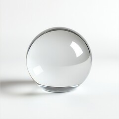 Clear glass sphere, studio shot, white background, reflection
