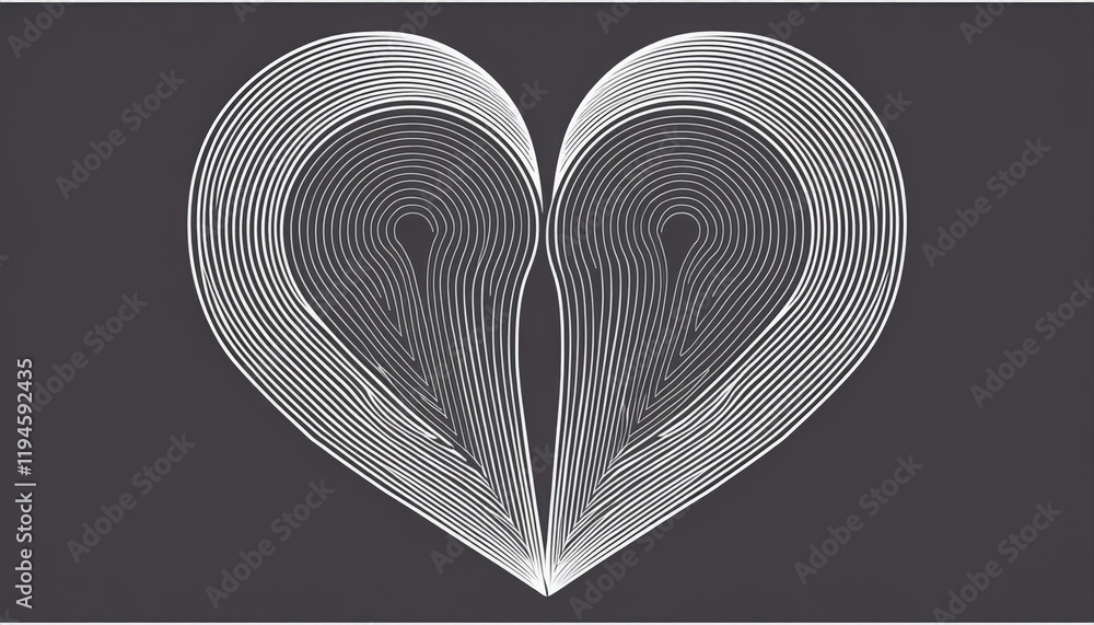Poster elegant representation of a heart symbol formed by intertwining lines searching for unity