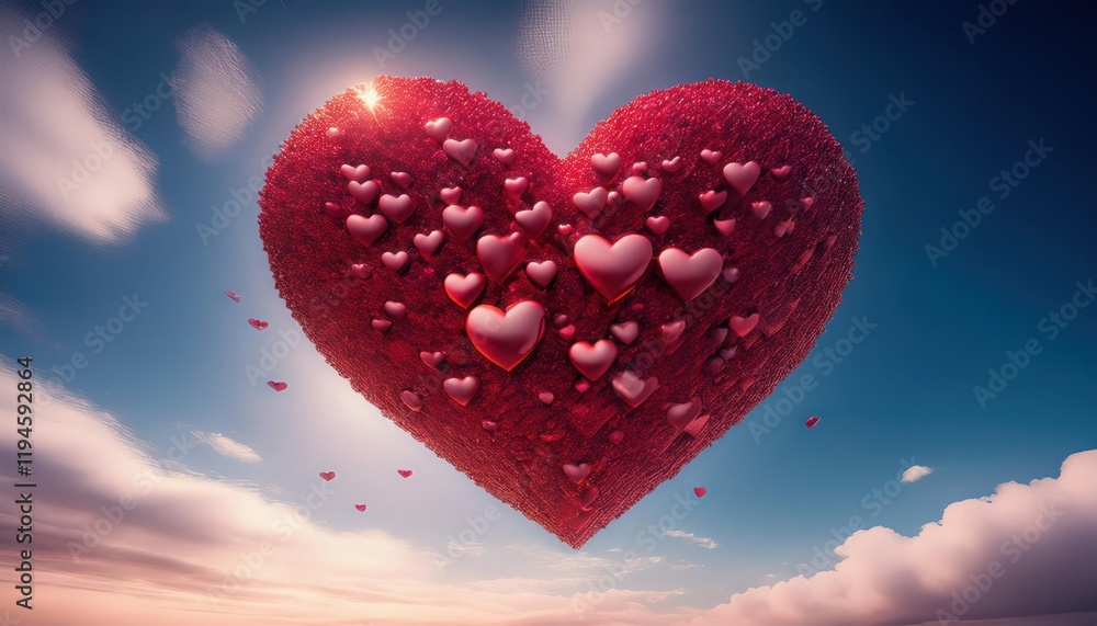 Aufkleber firefly heart symbol crafted from numerous small hearts representing unity and deep love in a vibran