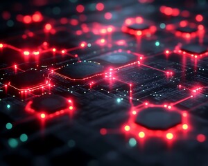 Glowing red circuit board.