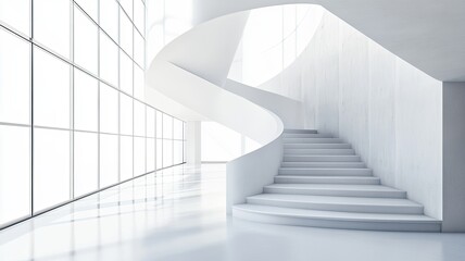 Modern white spiral staircase, bright office
