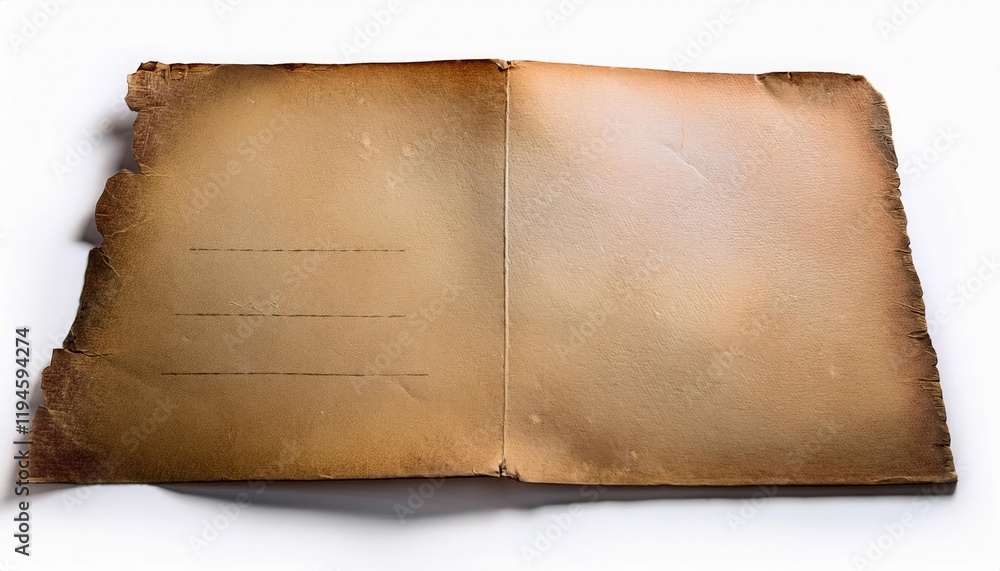 Poster old parchment with frayed edges lies on a plain background inviting curiosity about its history and 