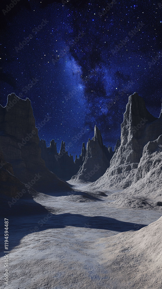 Aufkleber a panoramic desert scene with towering sandstone formations under a clear starry sky symmetrical and