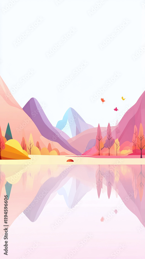 Aufkleber a serene lake reflecting a colorful autumn forest soft light and smooth gradients perfectly composed