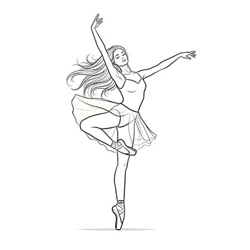 recommend clip art: female ballet dancer performs amazing graceful movements, line art illustration isolated white