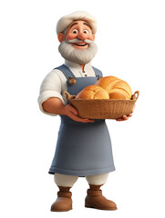 Illustration with cartoon character in profession: baker - cheerful man in an apron, isolate on a white background