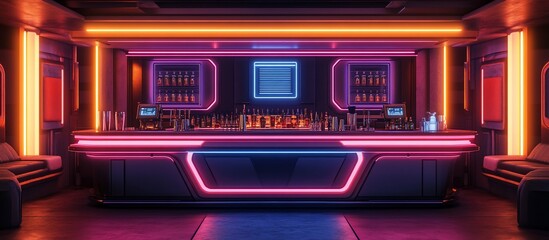 Obraz premium Neon Retro Futuristic Bar Interior Design