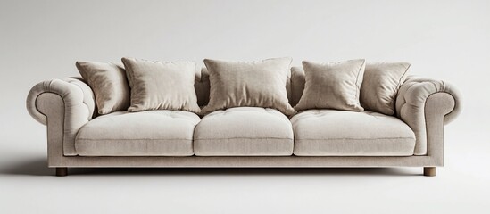 Elegant Beige Sofa with Pillows, Modern Furniture Design