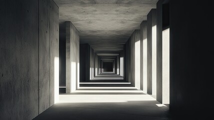 Fototapeta premium Sunlit Concrete Corridor, Modern Building Interior (3)