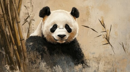 "Elegant Panda: A Traditional Chinese Oriental Painting"
