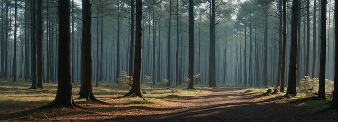there is a dirt road in the middle of a forest