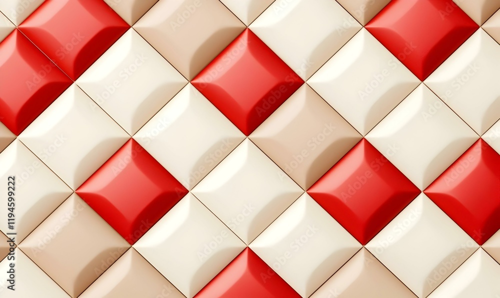 Poster beige and red checkerboard design, a vibrant and intricate pattern showcasing alternating squares in