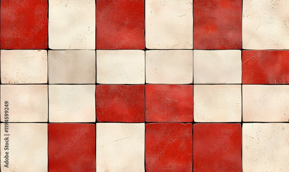 Poster beige and red checkerboard design, a striking pattern featuring alternating squares in warm tones, c