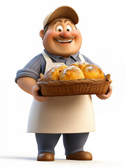 Illustration with cartoon character in profession: baker - cheerful man in an apron, isolate on a white background