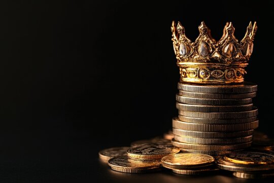Golden Crown on a Stack of Coins: Wealth and Royalty
