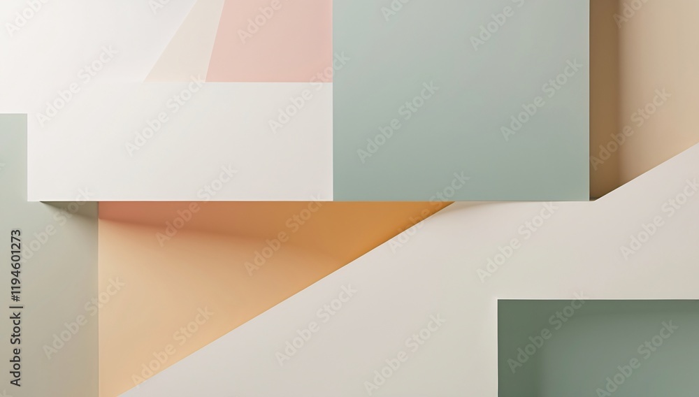 Poster abstract design with pastel colors featuring geometric shapes overlapping with soft tone transitions
