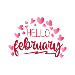Hello february vector. New Month vector. Valentine's Day vector.