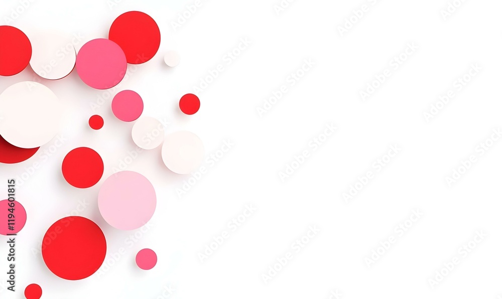 Poster circular red and pink decorative elements on a creamy white background, creating a vibrant and invit