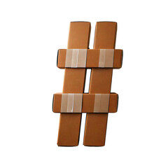 A number sign # designed as a cardboard box with realistic details, textured corrugated surface, creases, folds, and a taped flap. Perfect for eco-friendly, delivery, or packaging design themes.