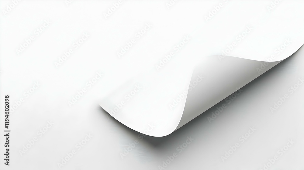 Poster curled white paper corner with soft shadow, a minimalist design featuring elegant curves and subtle 
