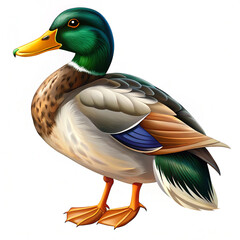 Detailed vector illustration of a mallard duck with vibrant plumage on white background. Perfect for educational or wildlife design content.