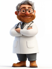 Illustration depicting a cartoon character by profession: doctor - man in a white medical coat, isolate on a white background