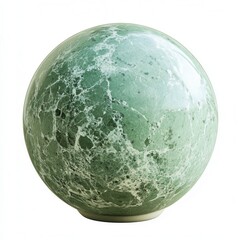 Green marble sphere studio shot, white background, decorative object