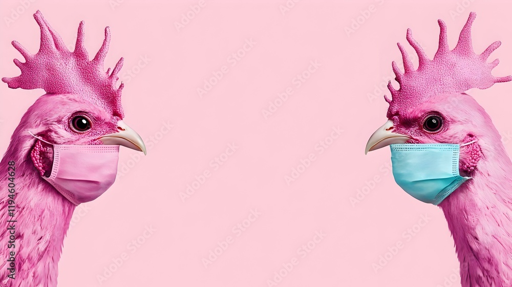 Poster digital art representation of h5n1 bird flu, featuring vibrant colors and abstract forms to convey t